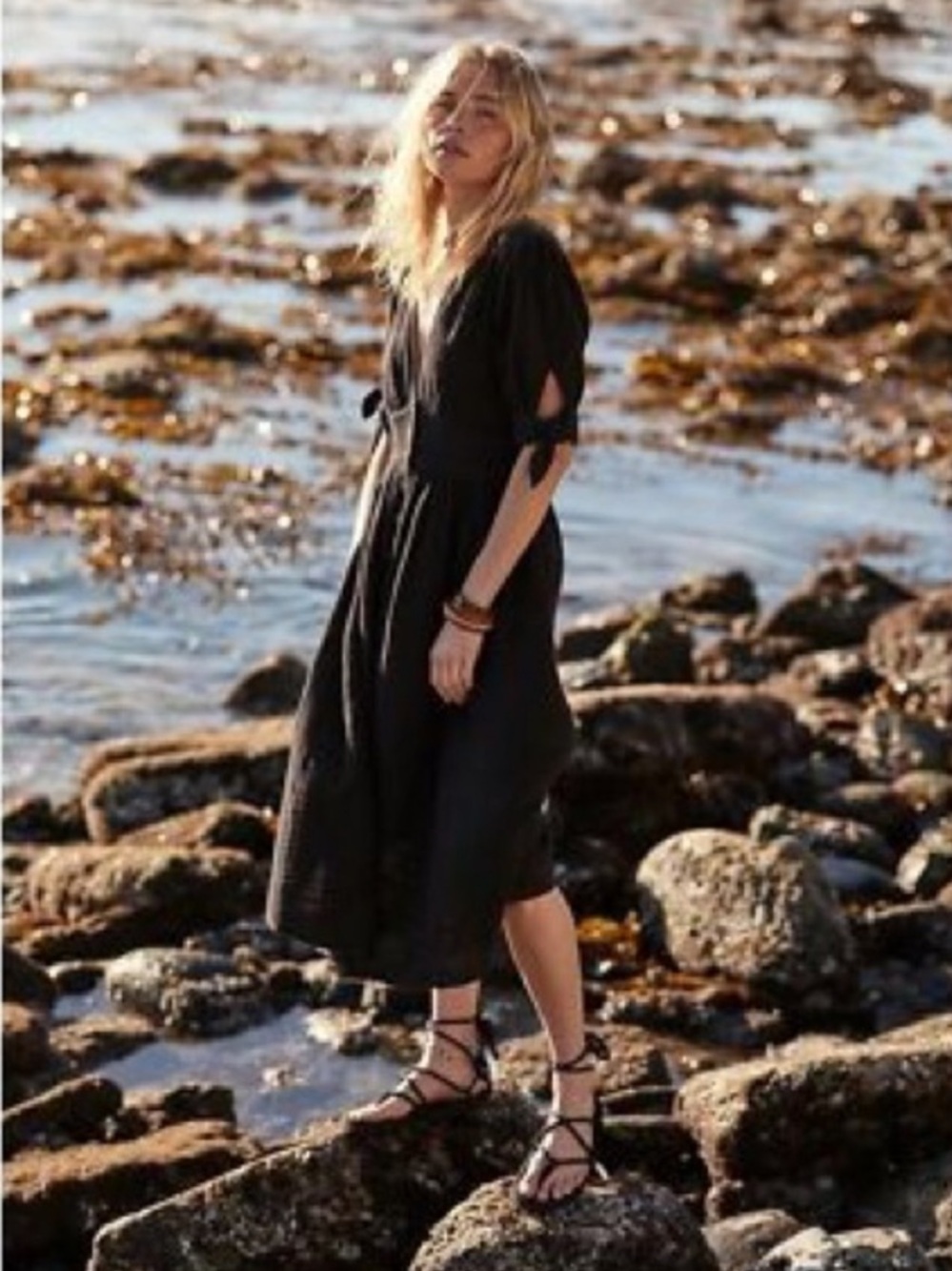 Free People Love of My Life Midi Dress Off Black 100% Cotton Size Medium - Picture 4 of 8